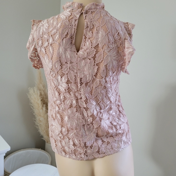 H&M pastel rose lace top victorian high neck - Picture 7 of 8
